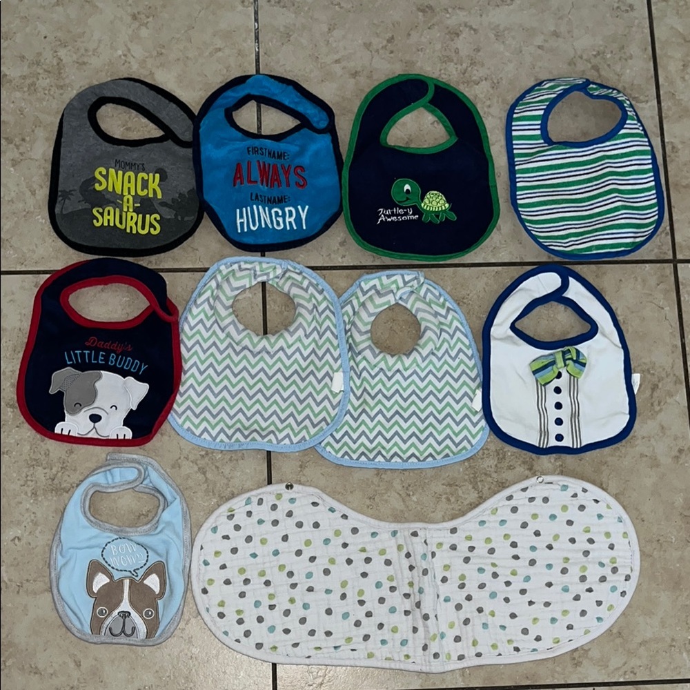 Assorted Bibs Collection with Absorbent and Water-Resistant Features Bundle.